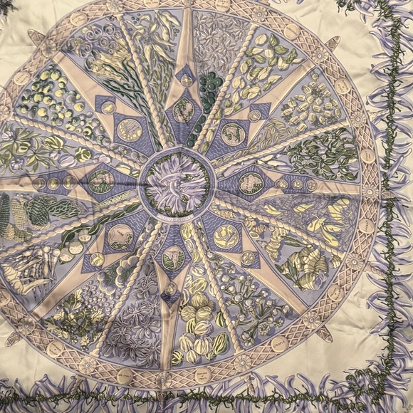 Hermes Botanical Scarf in Cream, Purple, and Green - Picture 1 of 5
